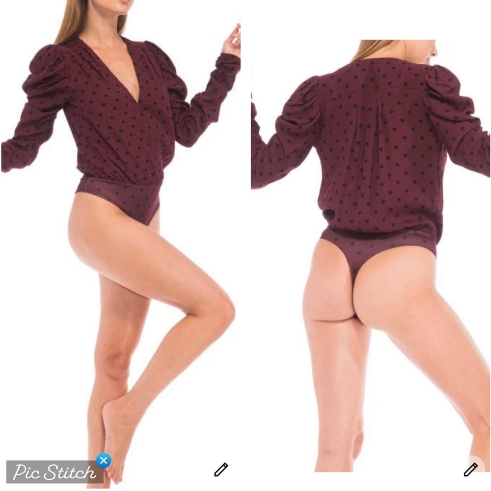 AFRM Dana Port Polka Dot Puff Sleeve Bodysuit